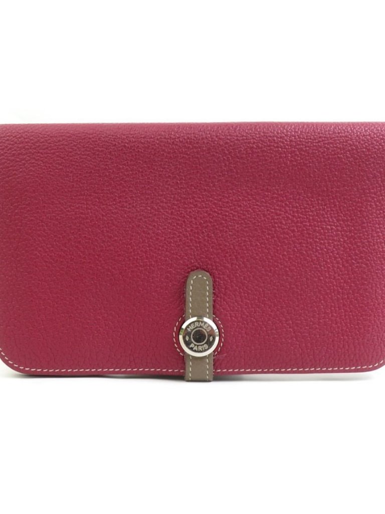 Hermes Dogon Gm Long Wallet Tosca/Etoupe Grey Leather/Silvertone -